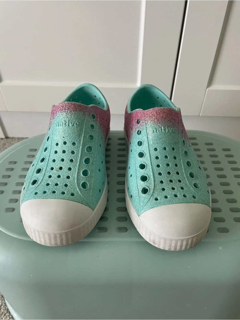 Native Kids Slip-On Water Shoes in Aqua & Pink Glitter